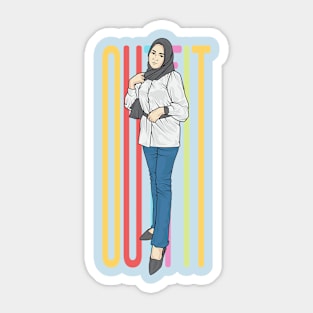 Outfit Girl White And Blue Sticker
